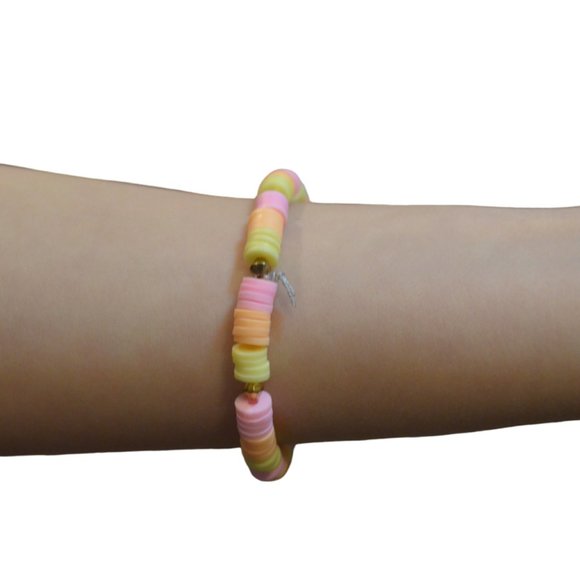 Handmade Spring colored Clay beads Elastic bracelet - Picture 2 of 3
